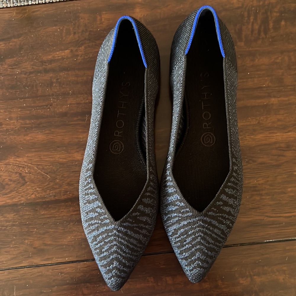 Rothy’s Black And Blue Zebra Sparkle Points 8.5 E… - image 2
